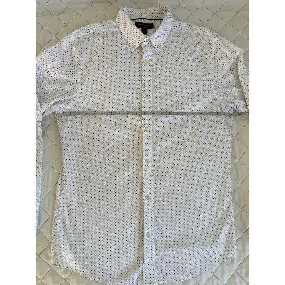 Banana Republic Non Iron Slim Fit Dress Shirt Men’s L White Blue Cotton